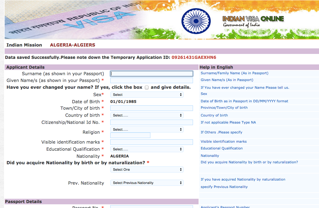 Indian visa online application form uk