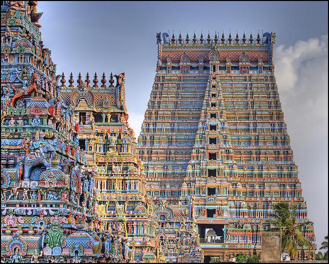 Brightly colored Hindu Temples